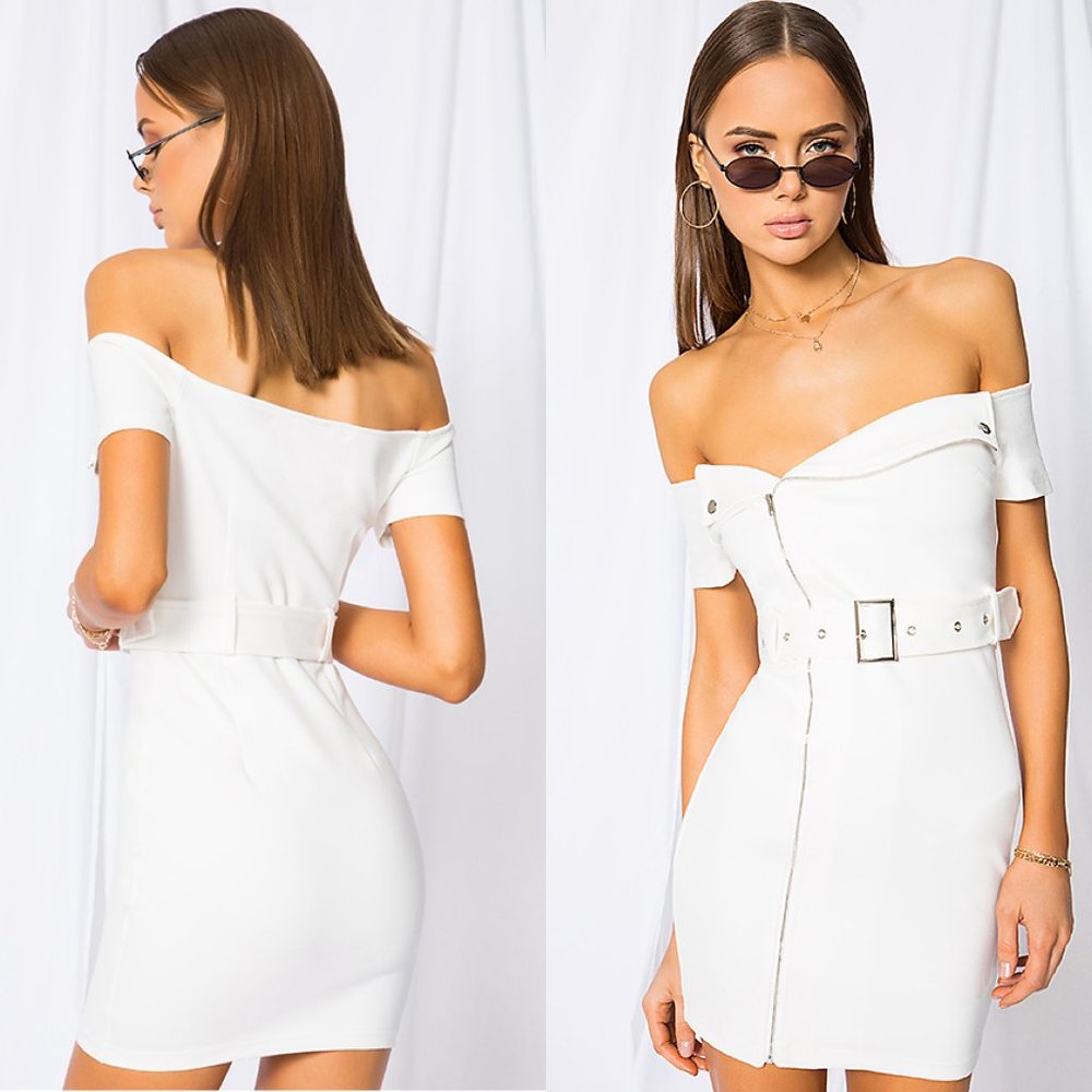 ❌SOLD❌superdown Terri Moto Dress in White Belted - Picture 1 of 8